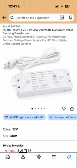 AC 100-130V to DC 12V 60W Dimmable LED Driver, Phase Dimming Transformer