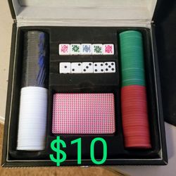 Poker chips, cards in nice leather case
