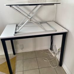 Compact White Desk with Adjustable Standing Desktop