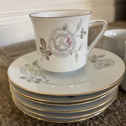 Set of 6 - 1960’s Johann Haviland Sweetheart Rose cups and saucers, fine china made in Bavaria, Germany