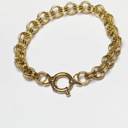 Sterling Silver Gold Tone Round Rope Smooth 9.6mm Wide Link Bracelet 9.25"