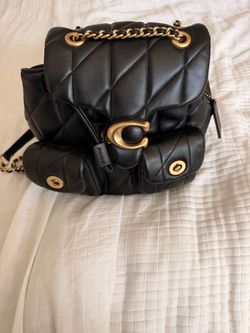 Authentic Coach Tabby Quilted Leather Backpack – Black/Brass Gold