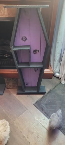 Gothic Coffin-Shaped Wood Display Shelf