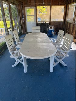Outside plastic patio table set