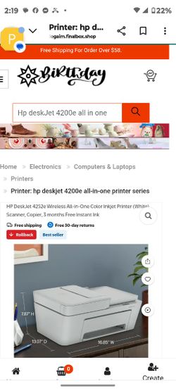 Hp Deskjet 4200e All In One Printer W/Ink