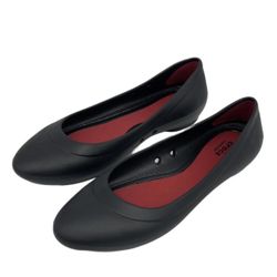 Women's Lina Crocs - Black Ballet Flat with Red Velvet Lining Size W6.