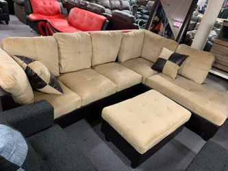 Brand New Beige and black sectional!! ottoman included