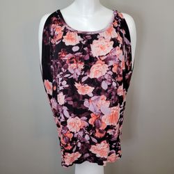 Jennifer Lopez  Cold Shoulder Floral Print  Rayon Blouse Womens Size XL