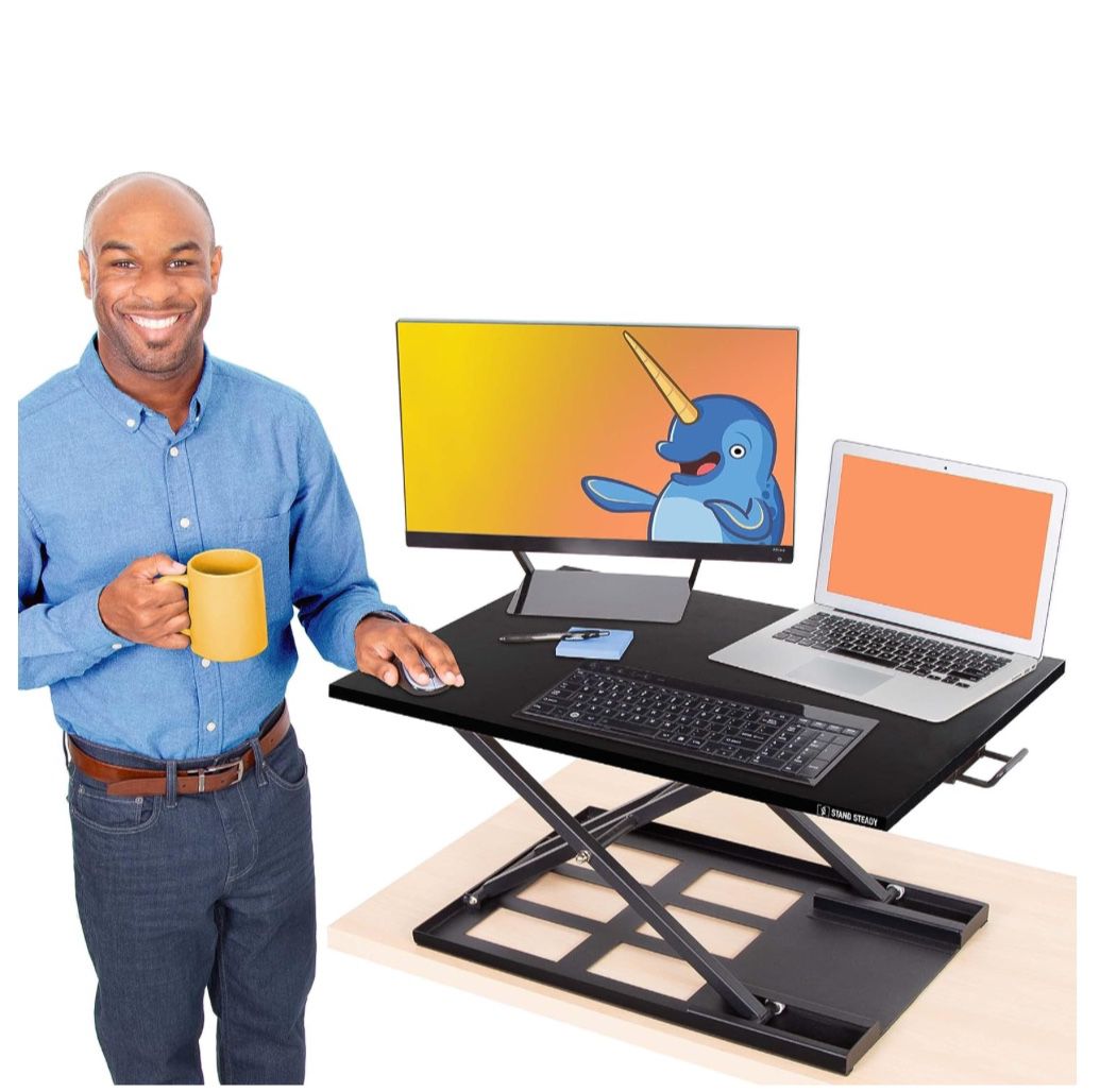 Stand Steady X-Elite Pro Standing Desk Converter | Instantly Convert Any Desk into a Stand Up Desk | Easy Lift Height Adjustable Standing Desk | No As