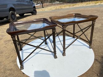 Vintage Matiland Smith Nail Head Leather And Glass Coffee Tables