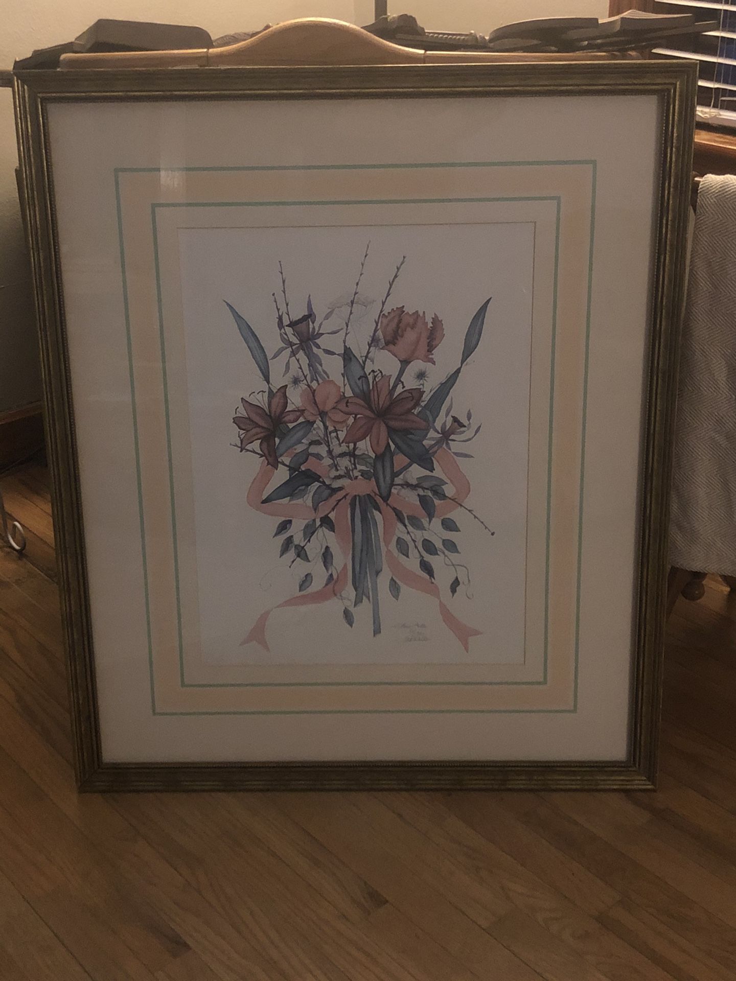 38 1/2” x 32 1/2” Signed A. Renee Dollar Floral Print