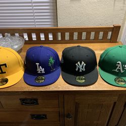 4 Fitted Baseball Hats 7 1/4