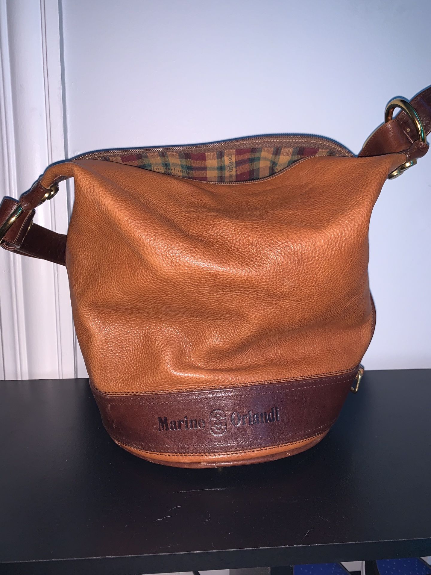Vintage brown Marino Orlandi Heavy Leather Bucket Bag