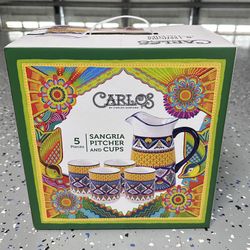 Carlos Santana Porcelain Sangria Pitcher And 4 Cups