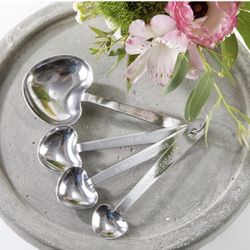  "Love Beyond Measure" Stainless-Steel Heart Shaped Measuring Spoons Set Baby Shower Favors with Cute Sayings, Baby Shower Game Winners Guest Prizes, 