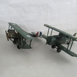 Lot Of 2 Retro WW1 Metal & Wood Biplanes

