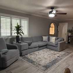 Gray Sectional and Recliner 