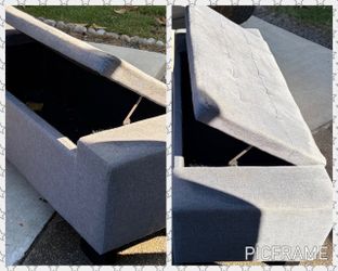 Gray Tufted Fabric Storage Ottoman Bench