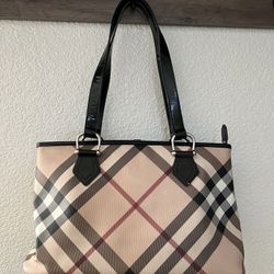 Burberry Patent Leather Plaid Print Shoulder Bag