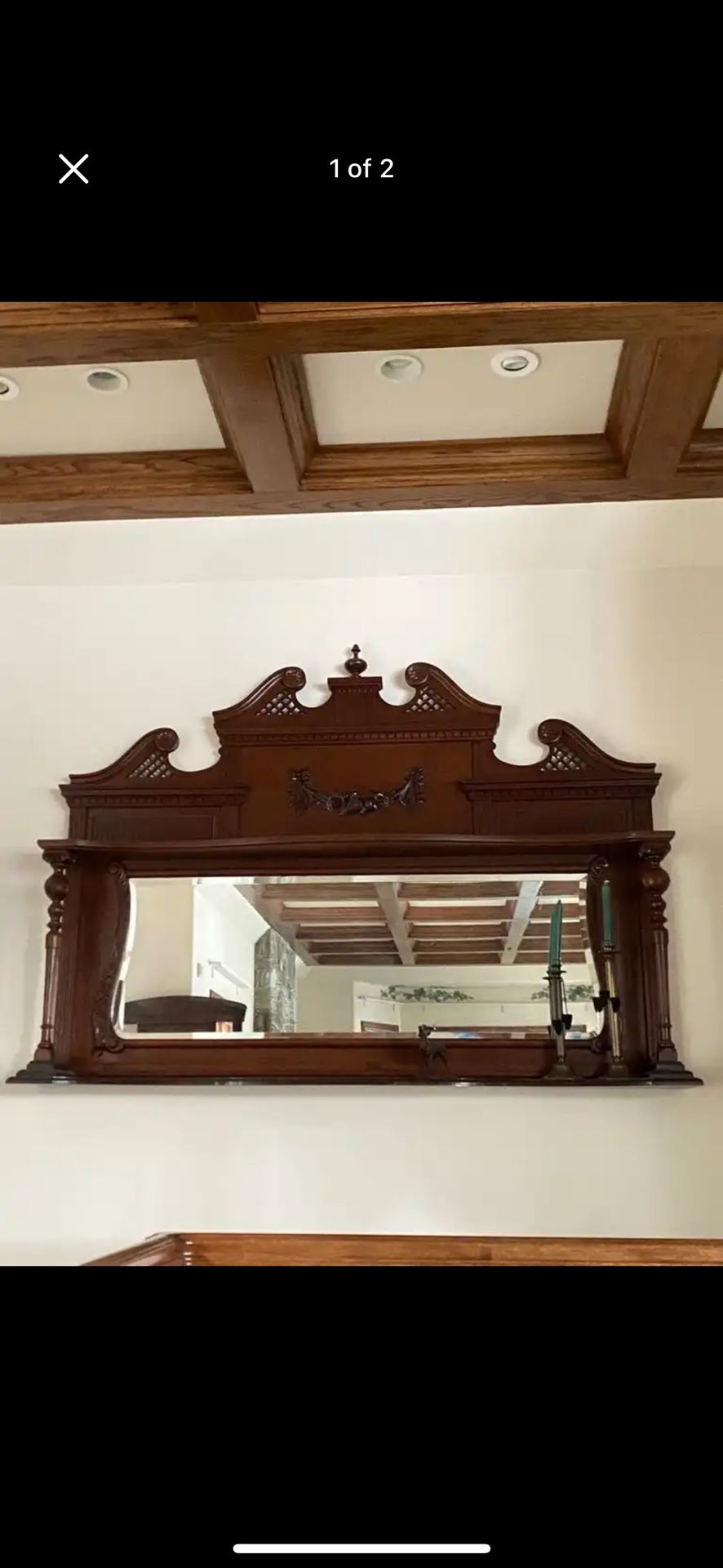 Huge Antique Mahogany Wood Mirror