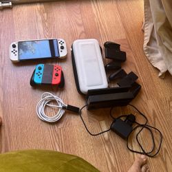 Nintendo Switch OLED with Chargers, Cables And 3 Controllers