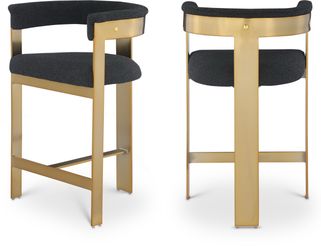 Romeo Vegan Leather Counter Stool Set of 2 In Black/Brushed Gold