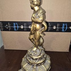 Vintage Art Noveau style Metal Cherub Figure - Brass Like Finish - Cast Pot Metal / Spelter