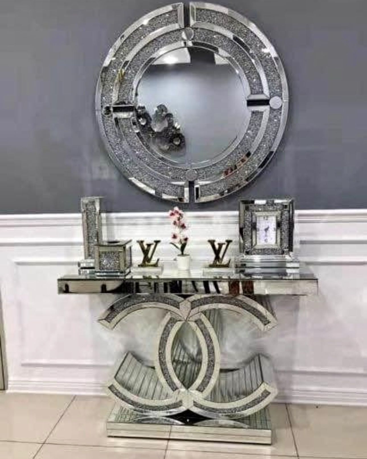 Mirror Crystal Console and Wall Mirror In Box
