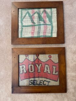 Framed Vintage Burlap Sack Art – Set of 2