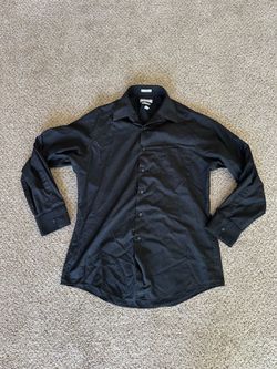 Van Heusen Dress Shirt Men's 16 Button Up Black Fitted Poplin Pocket
