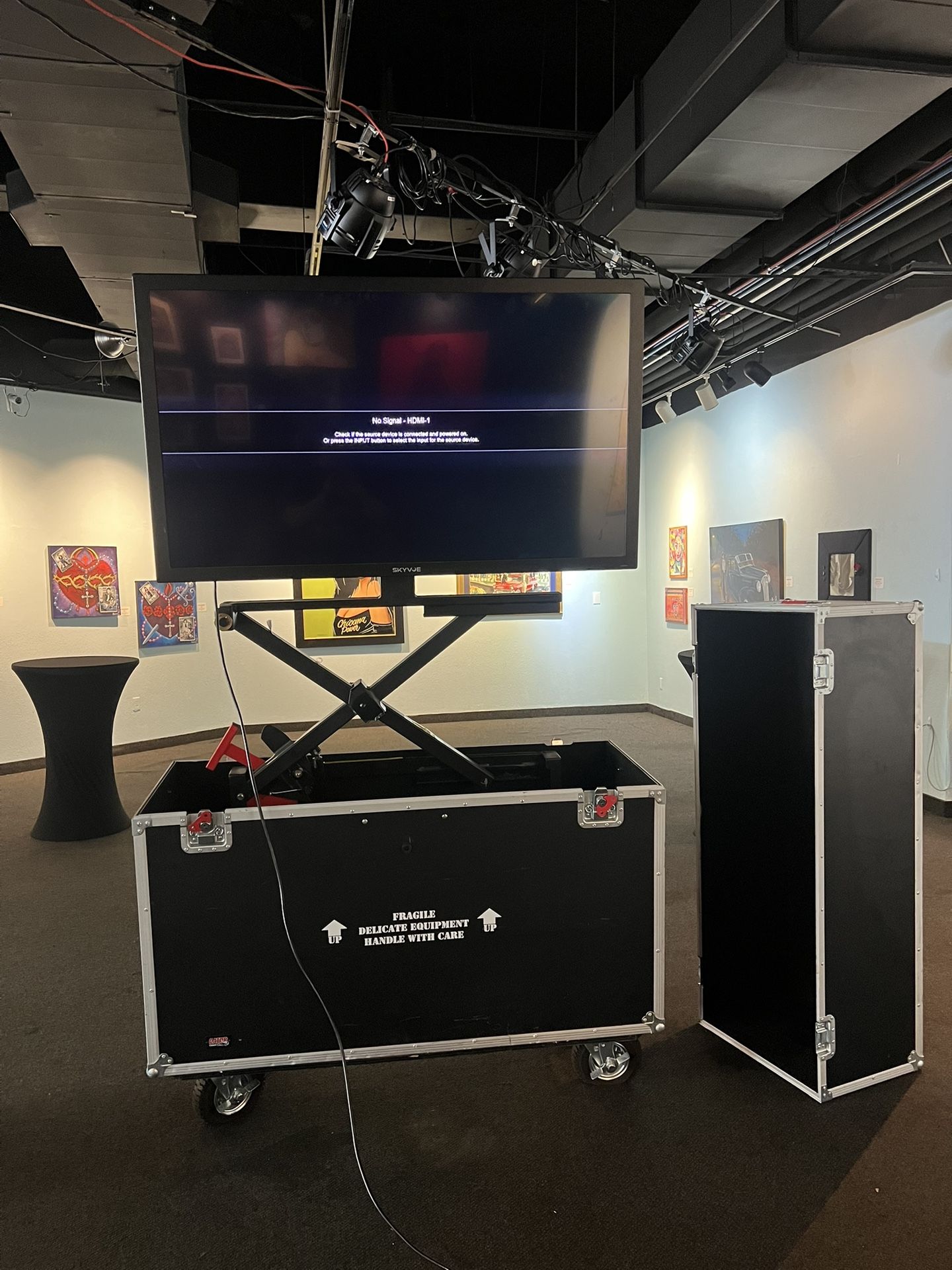 55” SkyVue Tv Mounted On A Rolling Case