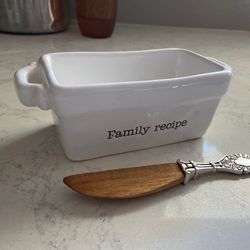 Mud Pie “Family Recipe” Butter Dish with spreading knife