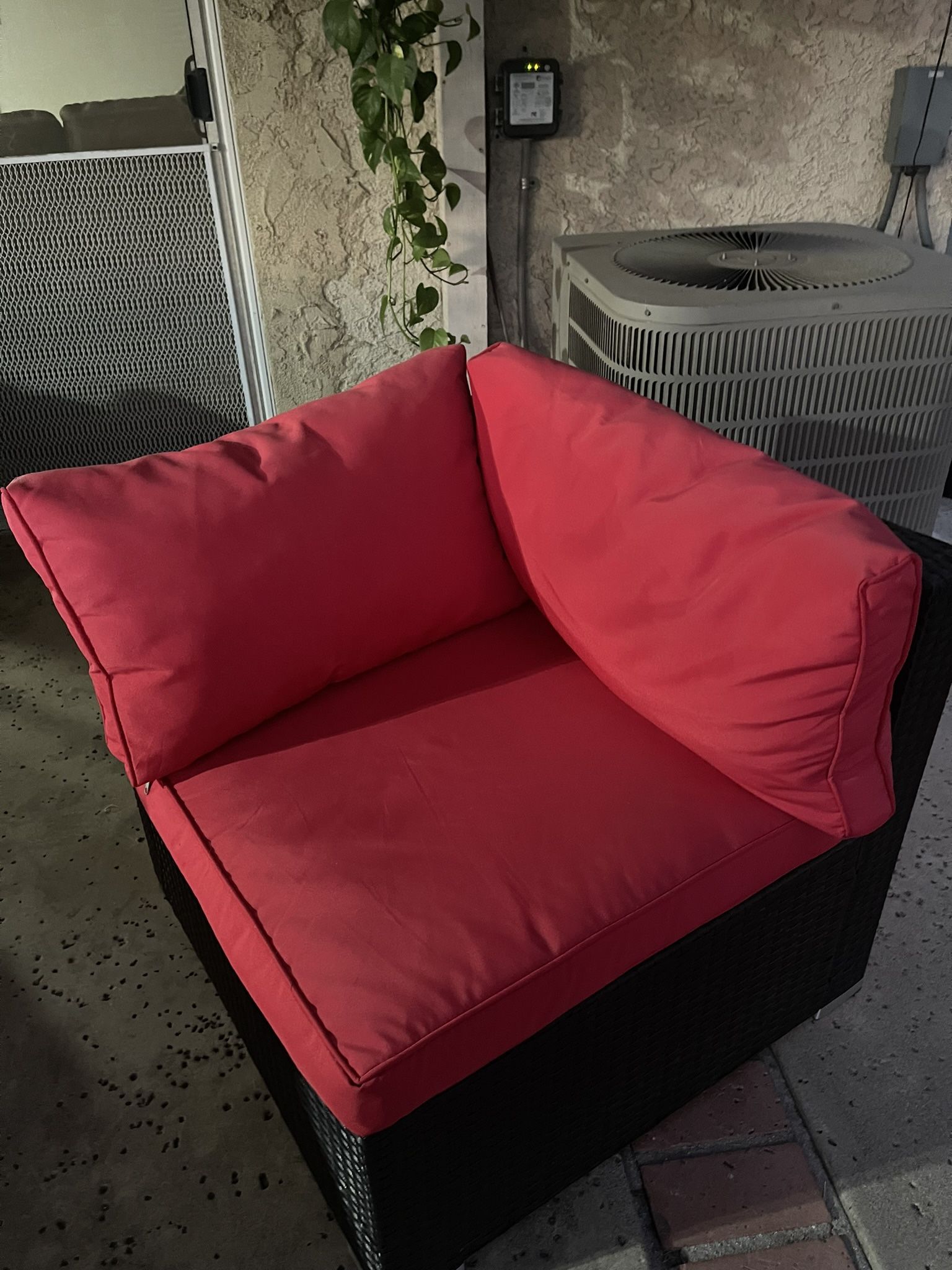 Rattan Dark Brown Side Piece & Includes Red Cushions