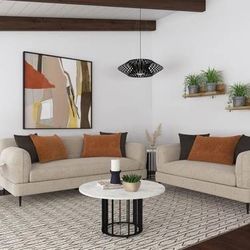 New Sofa and Loveseat Upholstered in Soft Chenille Latte Fabric! SALE! 