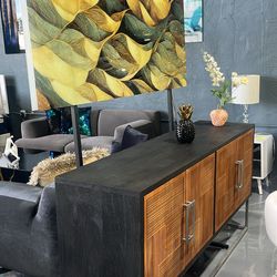 BUFFET TV STAND WOOD BROWN BLACK 67”x17x33H