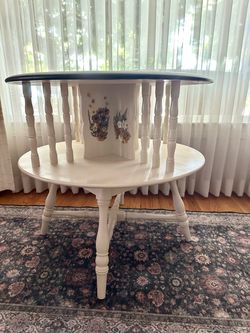 Two-Tier Round Spindle Side Table with Floral Design