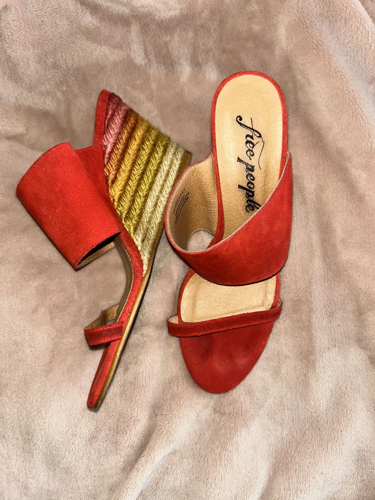 Free People Red Rainbow lined wedge sandals US Size 8.5 /EU 39