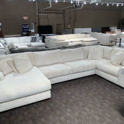 Super Soft Cream Beige Corduroy Sectional Couch 