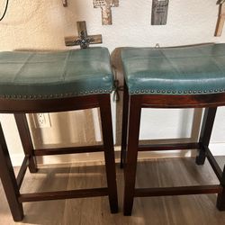 Two Turquoise Bar Stools 