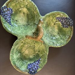 Vintage Del Veneto Grapes Vines Ceramic 3 Compartimento Dish - Italy