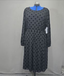 Lane Bryant Velvet Polka Dot Midi Dress 26 28 Plus Fit Flare Long Sleeve NWT