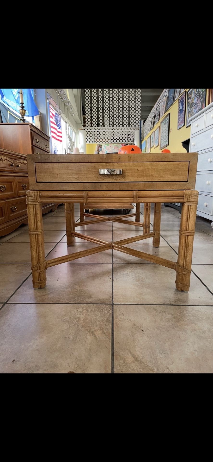 70s MCM Henredon Circa East end tables bamboo PAIR