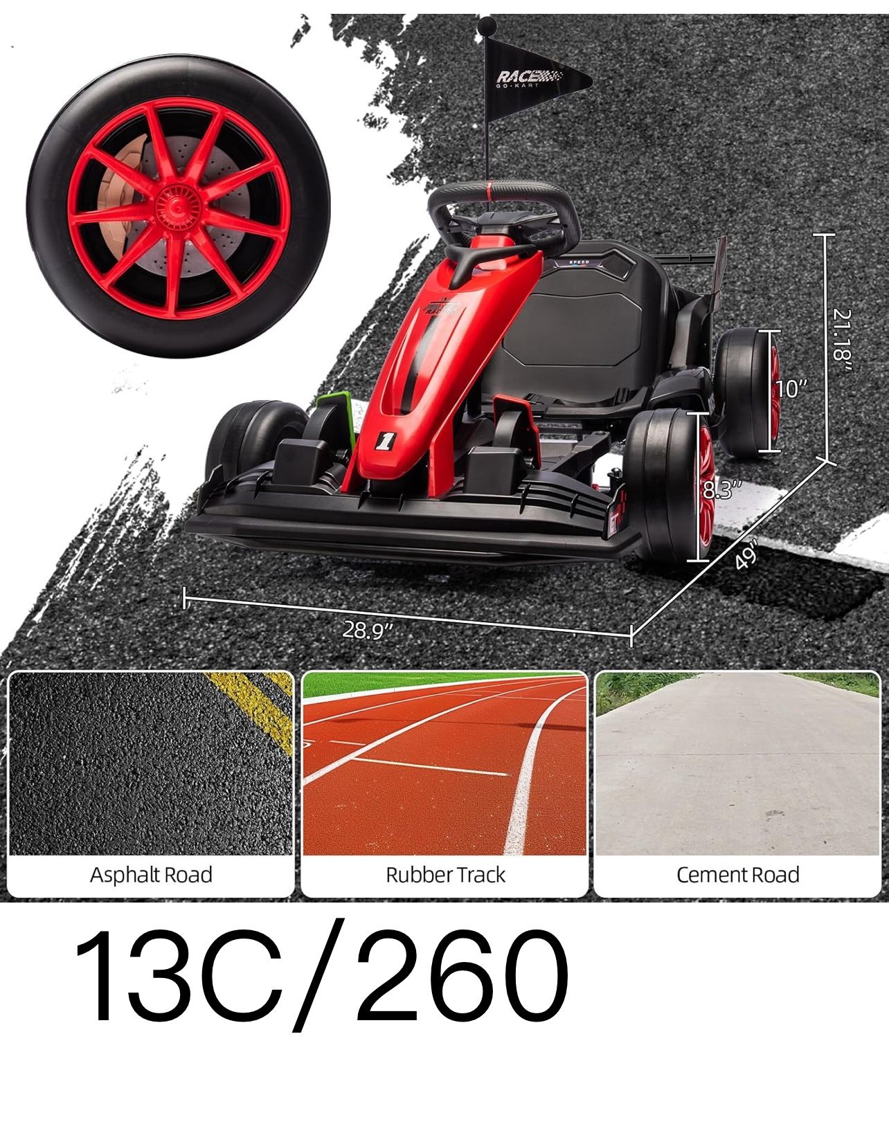 Ride On Go Kart for Kids, 24V 7Ah Battery Two 200W Motors, 7.5MPH Fast Drifting Circling Car, Adjustable Seat Electric Ride Toy,Max Load 135lbs, Racin