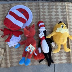 Dr. Seuss Plushies And Cat In The Hat Outfit