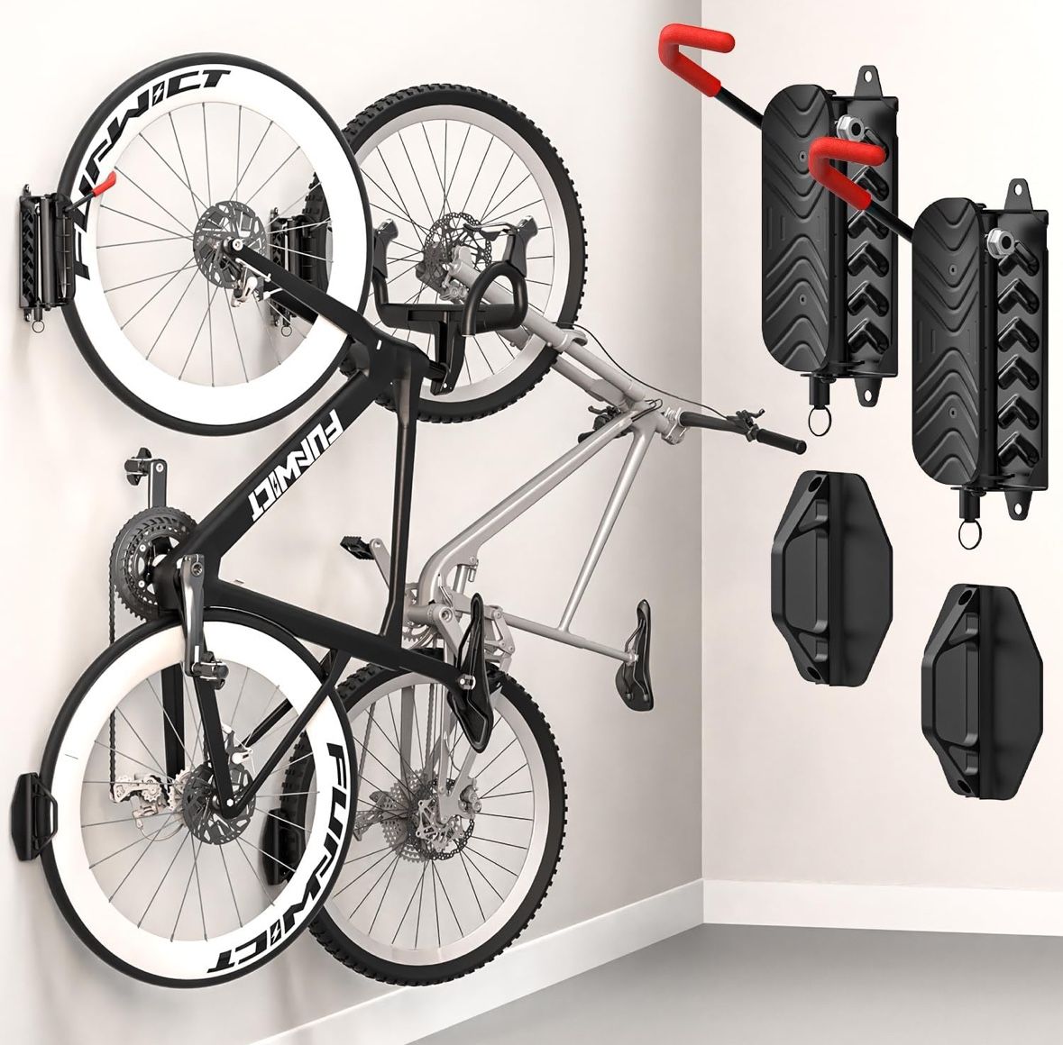 Swivel Bike Wall Mount Bike Rack Garage Organizer, Vertical Bike Hanger for Bicycle Rotating Wall Rack, Easy Installation with Wheel Hook (2 PACK)