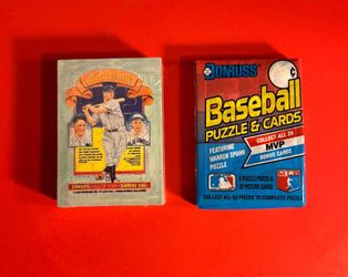 Two factory SEALED Donruss puzzle card packs.  One 1985 Baseball Highlights 52 card set