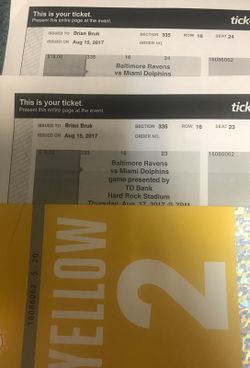 Ravens Dolphins tickets with parking