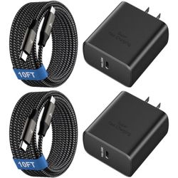 45W Super Fast Charger USB C, 45 Watt Type-C Android Phone Charger Fast Charging Block with 10FT Type C Cords for Samsung Galaxy S25 Ultra/S24 Ultra/S
