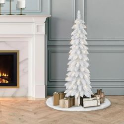 NEW Puleo International 4 ft Pre-Lit White Artificial Alpine Pencil Tree