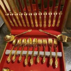 Vintage Set Of 76 Gold-Plated Stainless Steel Serving Pieces.